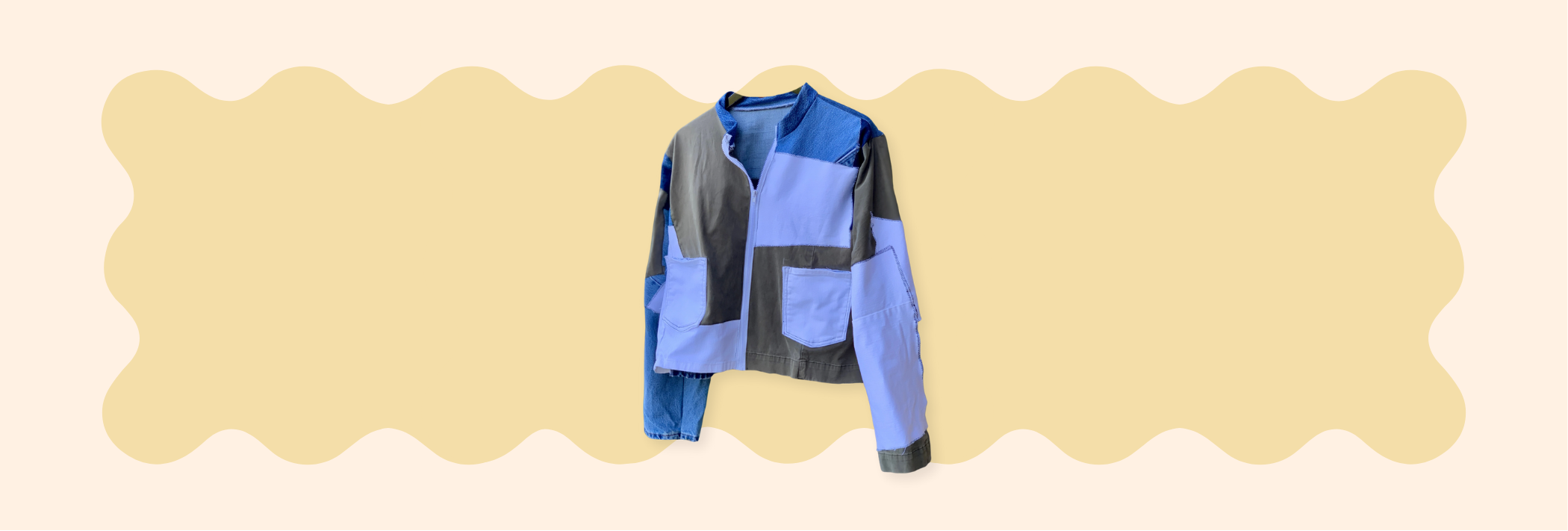 Blue and gray jacket on a beige background