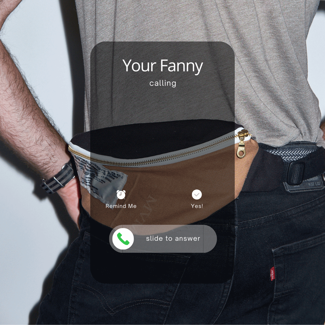 Fanny pack with digital interface on a plain background