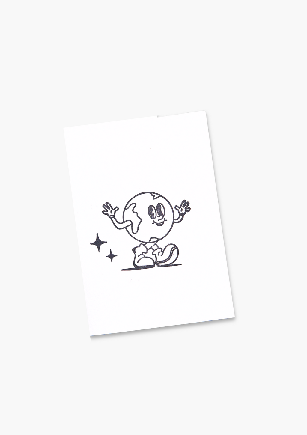 Cartoon Earth Day character on a white card with a white background