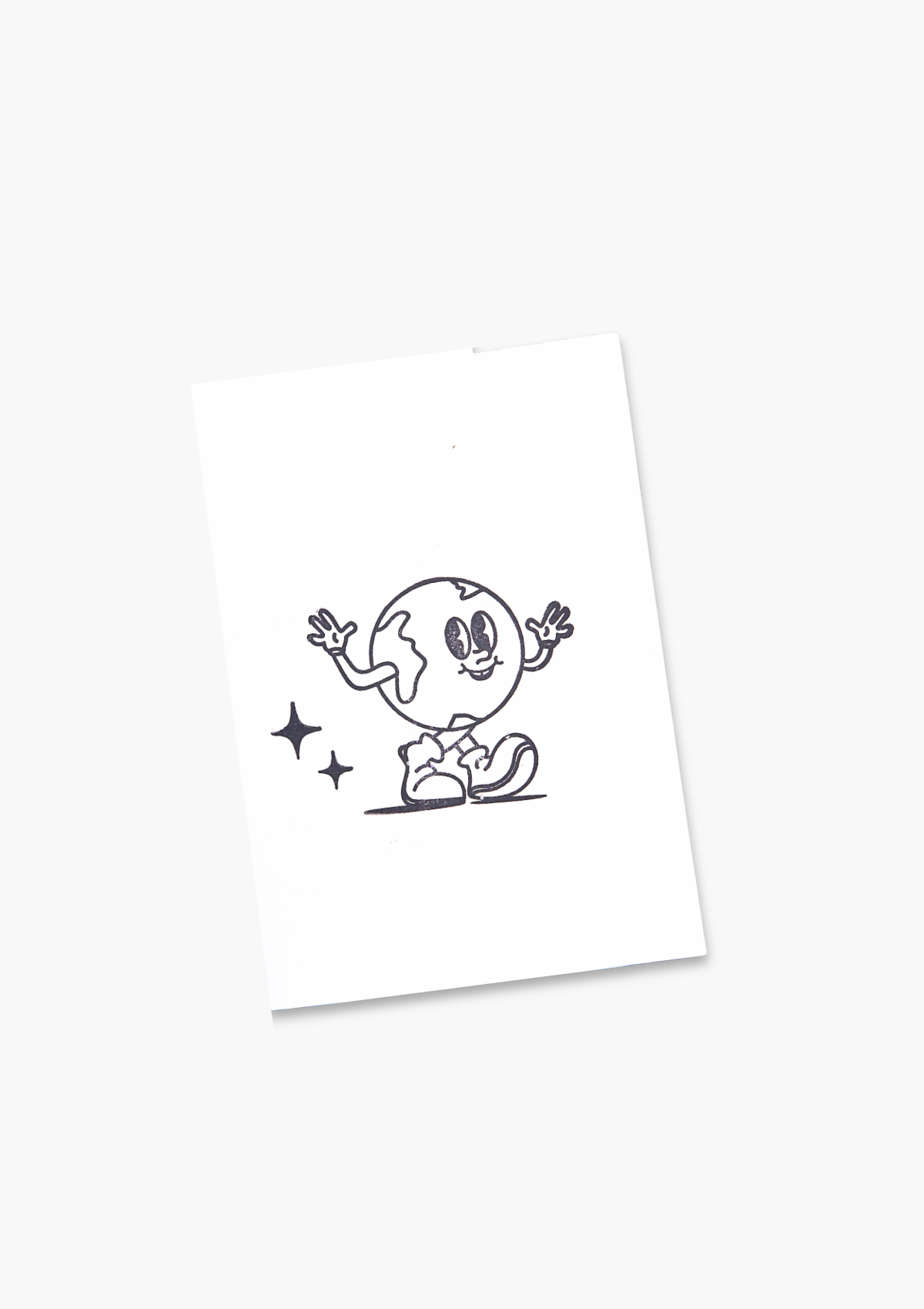 Cartoon Earth Day character on a white card with a white background