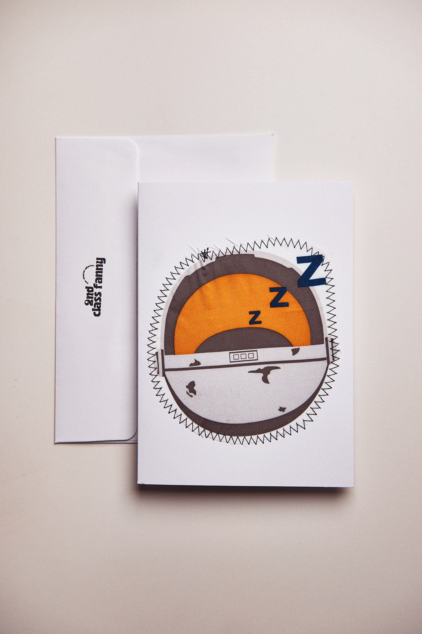 Greeting card with sleep-themed Mandalorian design on a beige background