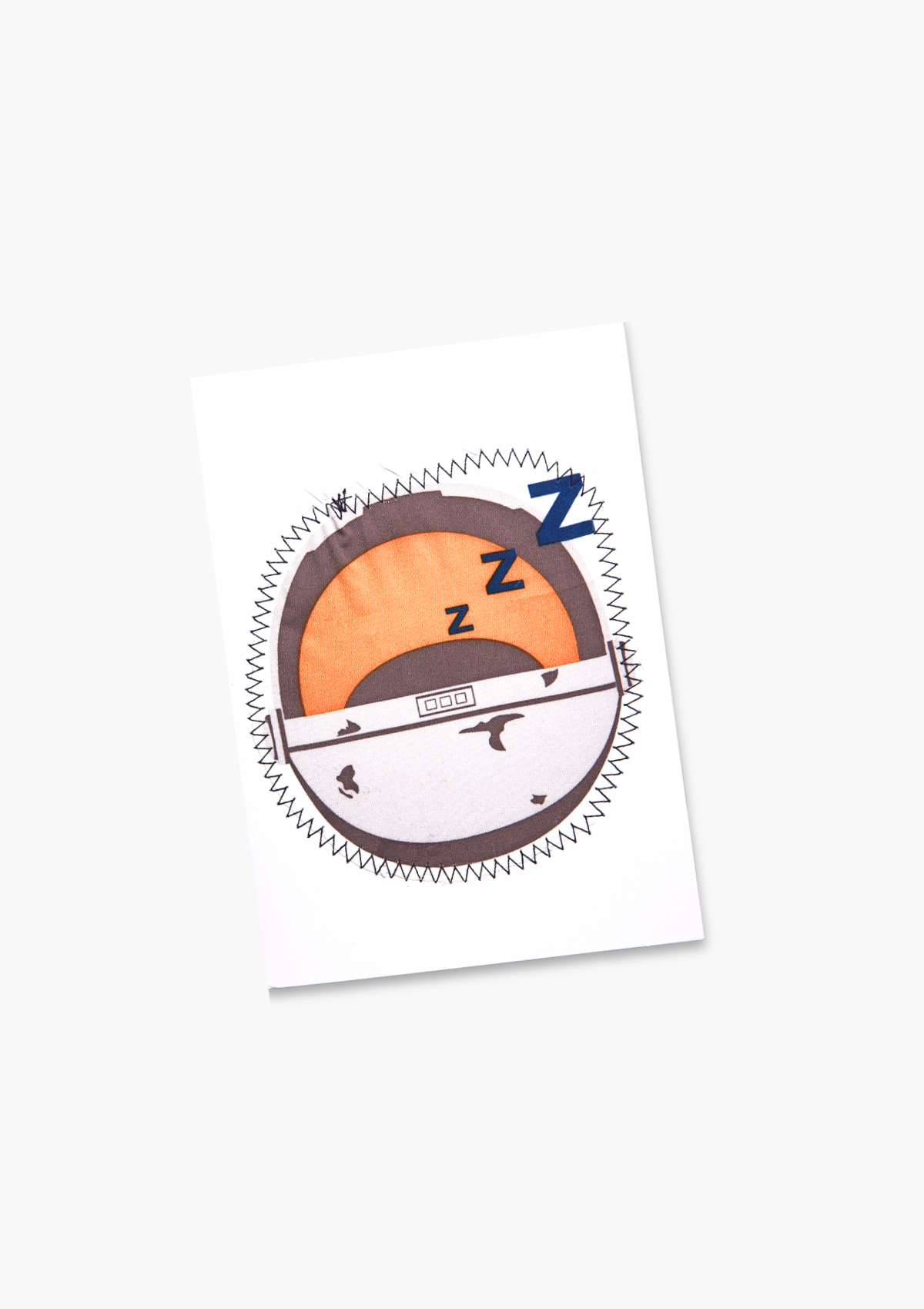 Mandalorian sleeping child with orange and blue design on a white background